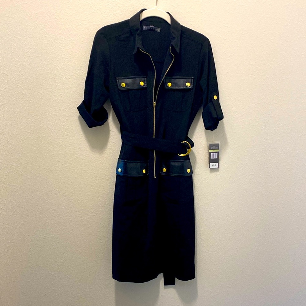 Sharagano NWT Black Short Sleeve Shirt Dress with Front‎ Pockets
